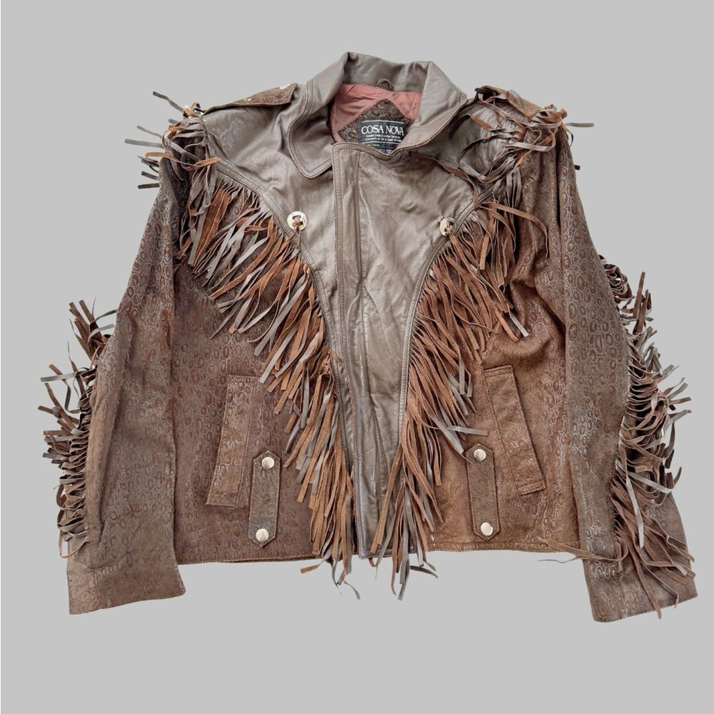 Vintage Brown Leather Jacket with Fringe and Western Style